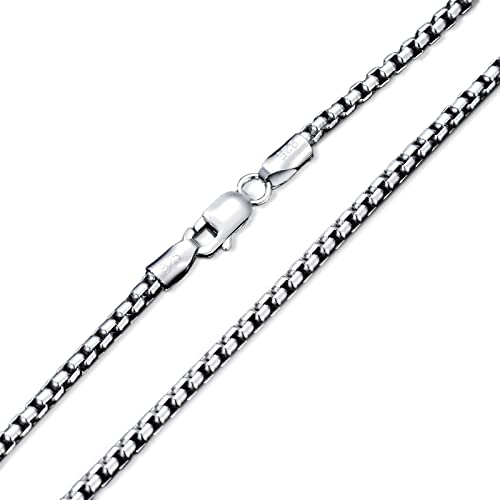 PDTJMTG 925 Sterling Silver Round Box Chain 1MM, 1.5MM, 2MM, 2.5MM